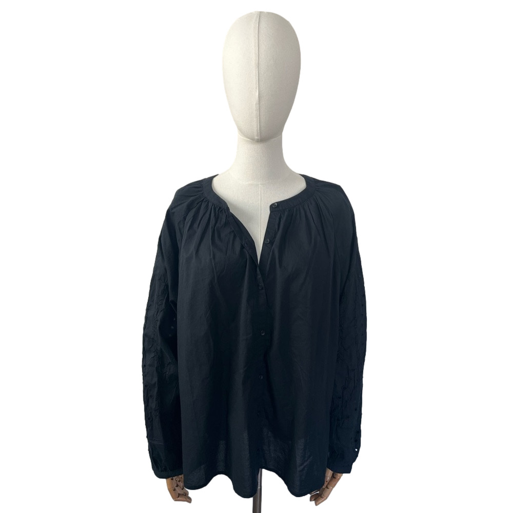 Old Navy Blouse Eyelet Sleeve Button Up Black XL - Picture 7 of 15